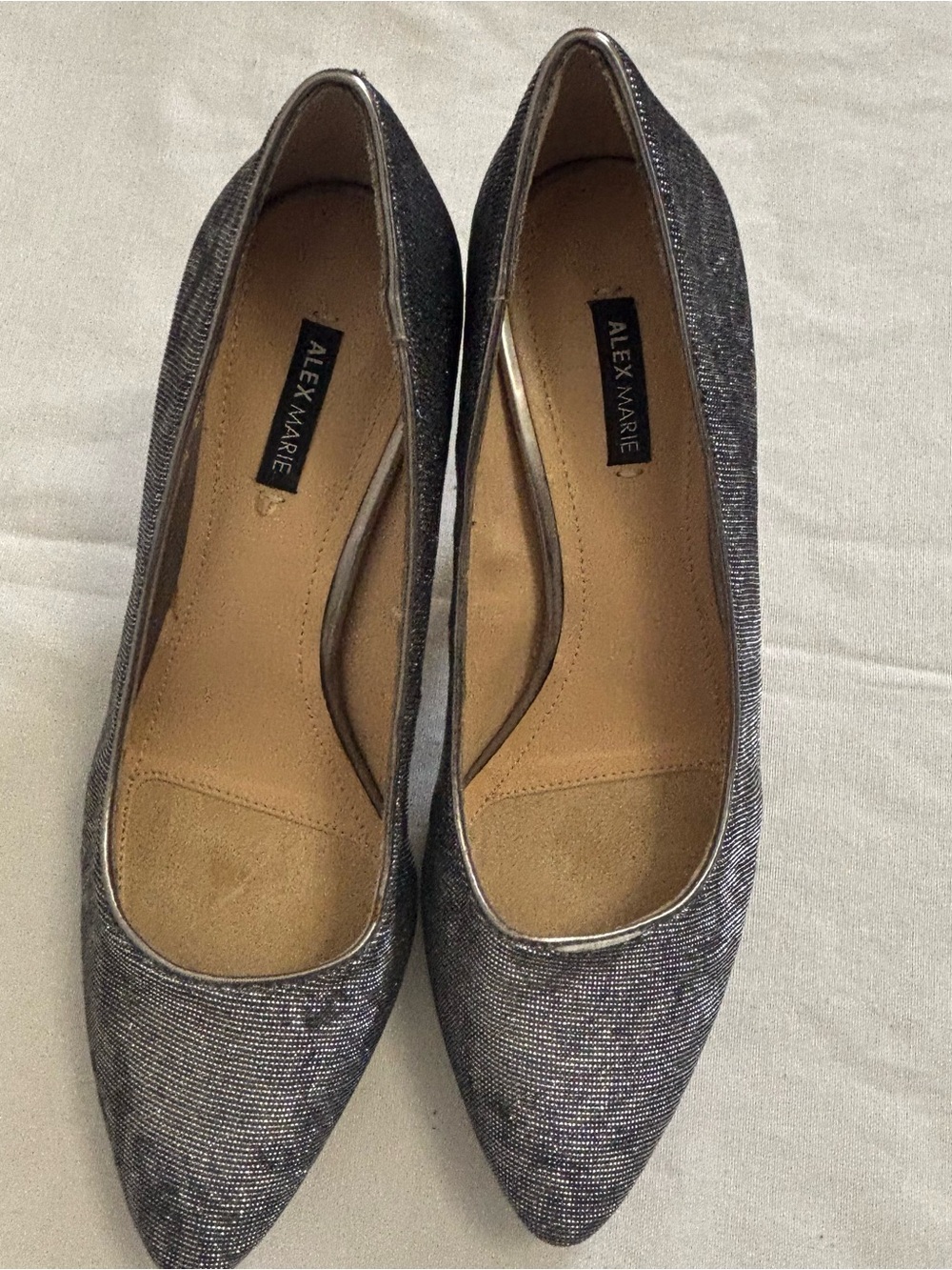 Alex Marie Metallic Silver Pointed Toe Heels, Size 7